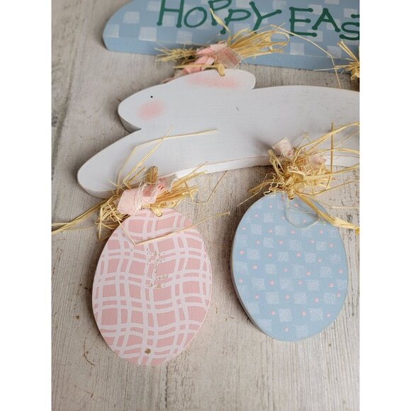 Easter wooden rabbit egg primitive hanging bunny leap sign spring pastel - Picture 2 of 8
